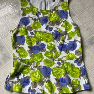 J crew rose Floral cotton knit Tank Exposed Gold Zipper